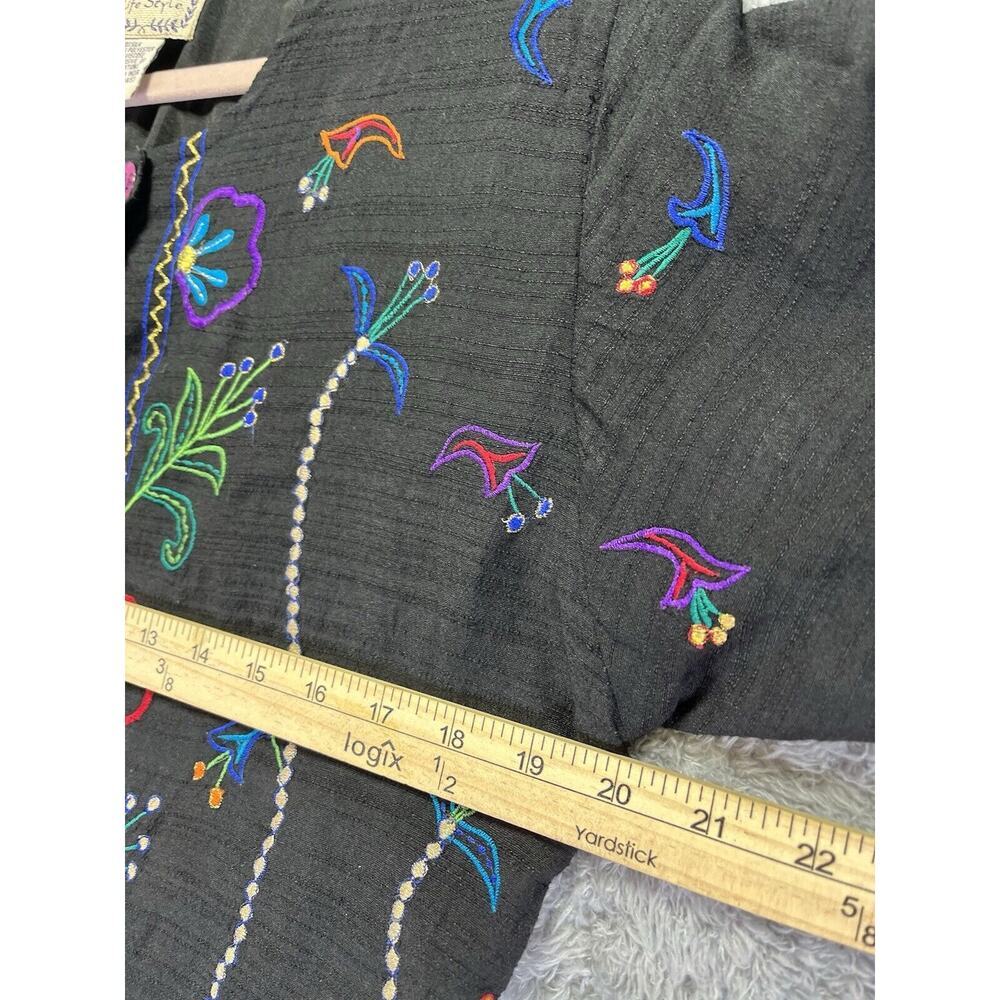 Vintage Silk Blend Black Lined Blazer Jacket Embroidered‎ Floral Art To Wear S - Picture 5 of 7